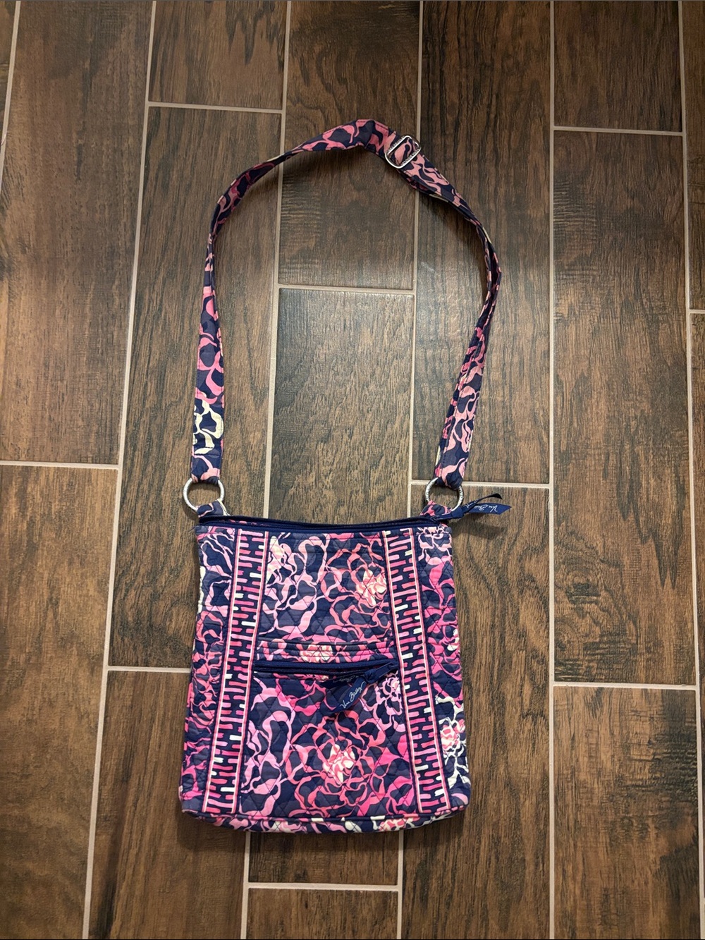 Vera Bradley Pink and Navy Quilted Floral Crossbody
